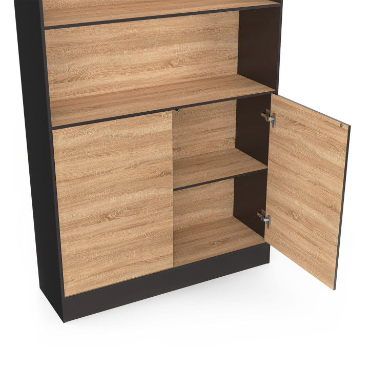 Libreria XXL a 3 piani 1 armadio nero e effetto legno 190 cm - CARLA | IdMarket