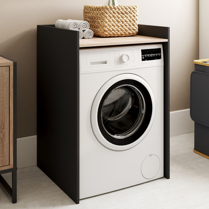 Mobile per lavatrice in legno nero e faggio - WALLIS | IdMarket