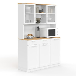 Credenza smaltata da 120 cm con 5 ante + 1 cassetto bianco e piano effetto faggio - VITO | IdMarket