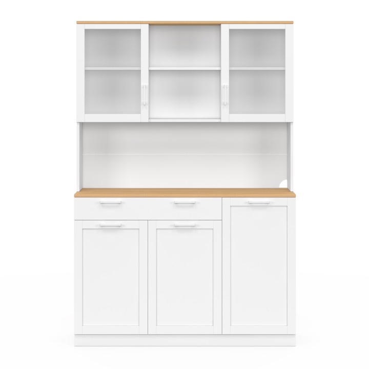 Credenza smaltata da 120 cm con 5 ante + 1 cassetto bianco e piano effetto faggio - VITO | IdMarket