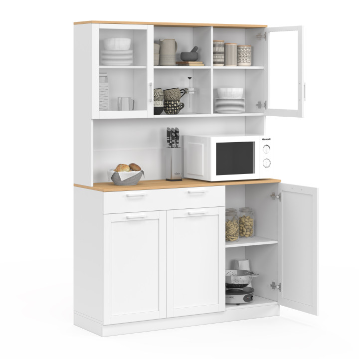 Credenza smaltata da 120 cm con 5 ante + 1 cassetto bianco e piano effetto faggio - VITO | IdMarket