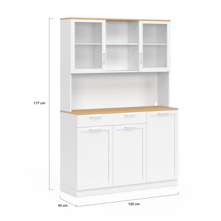 Credenza smaltata da 120 cm con 5 ante + 1 cassetto bianco e piano effetto faggio - VITO | IdMarket