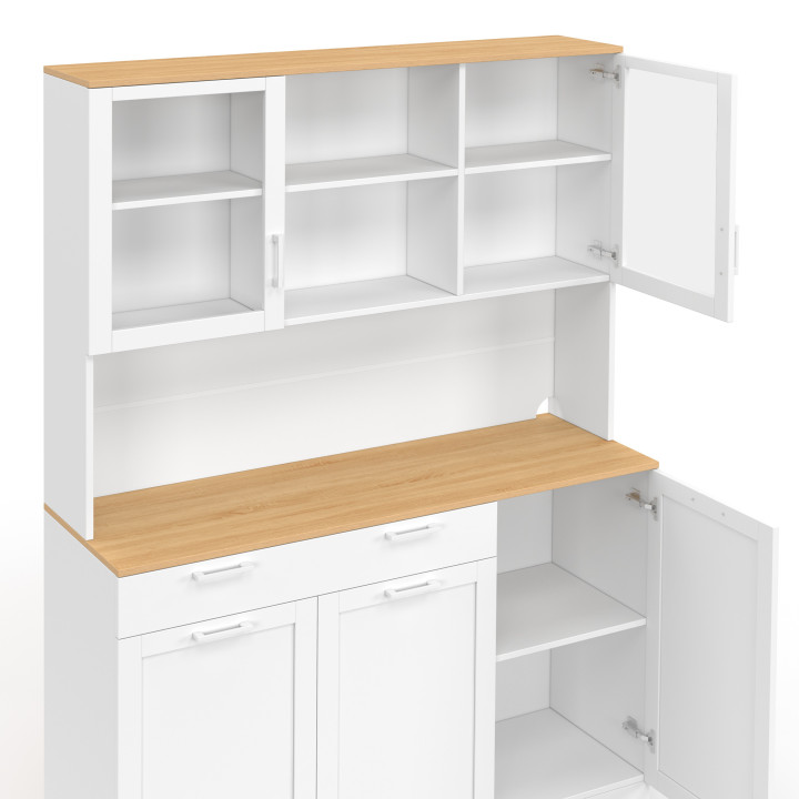 Credenza smaltata da 120 cm con 5 ante + 1 cassetto bianco e piano effetto faggio - VITO | IdMarket