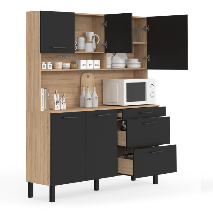 Credenza a 5 ante con 3 cassetti in faggio e nero - CINA | IdMarket