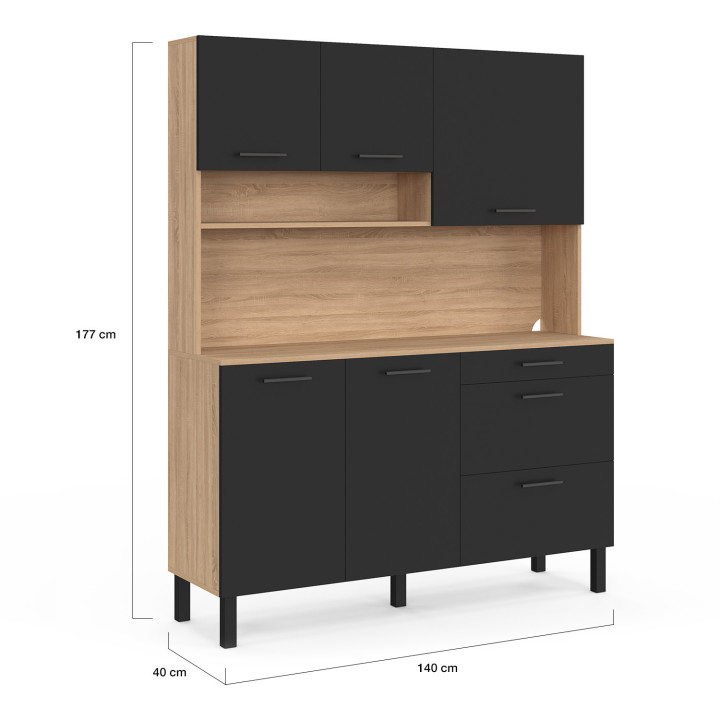 Credenza a 5 ante con 3 cassetti in faggio e nero - CINA | IdMarket