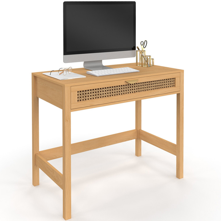 Scrivania a 1 cassetto in legno e canna - EDHEN | IdMarket
