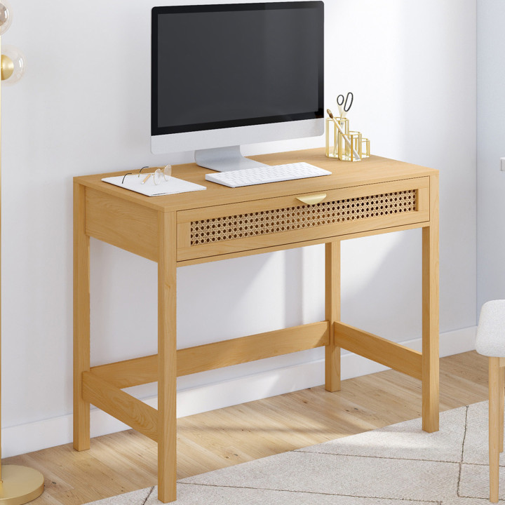 Scrivania a 1 cassetto in legno e canna - EDHEN | IdMarket