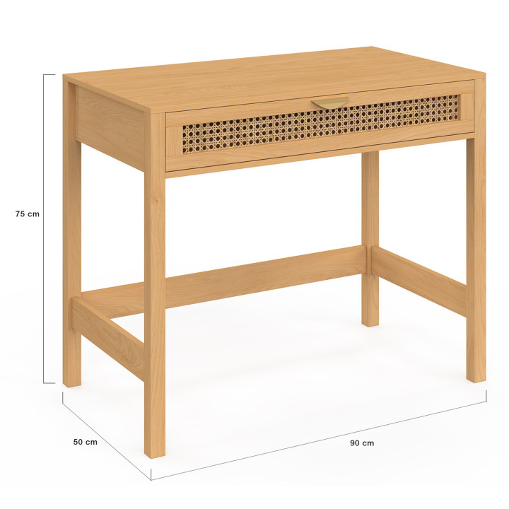 Scrivania a 1 cassetto in legno e canna - EDHEN | IdMarket
