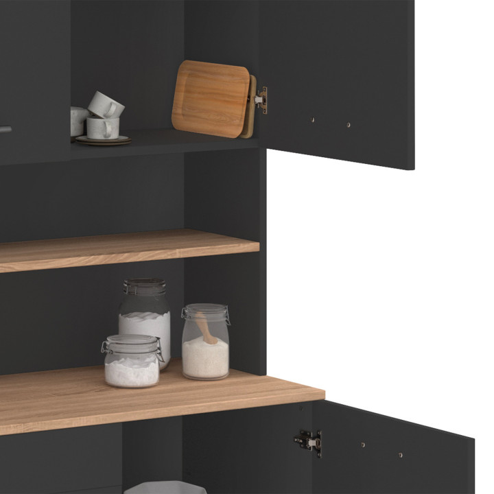 Credenza da cucina nera con 6 ante, cassetto e ripiani effetto faggio 120cm - CINA | ID Market