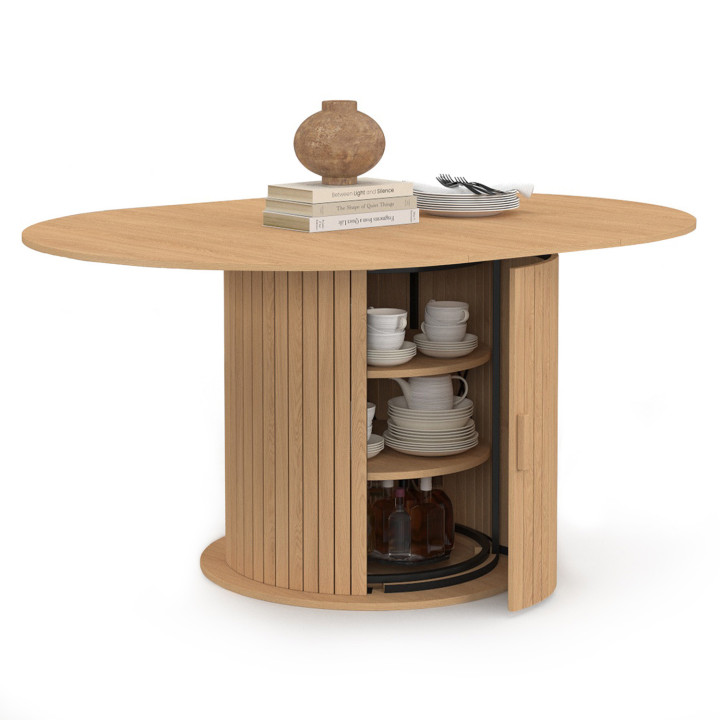 Tavolo da pranzo rotondo allungabile per 4-8 persone con gambe a doghe 110-150 cm - JULIETTE | IdMarket