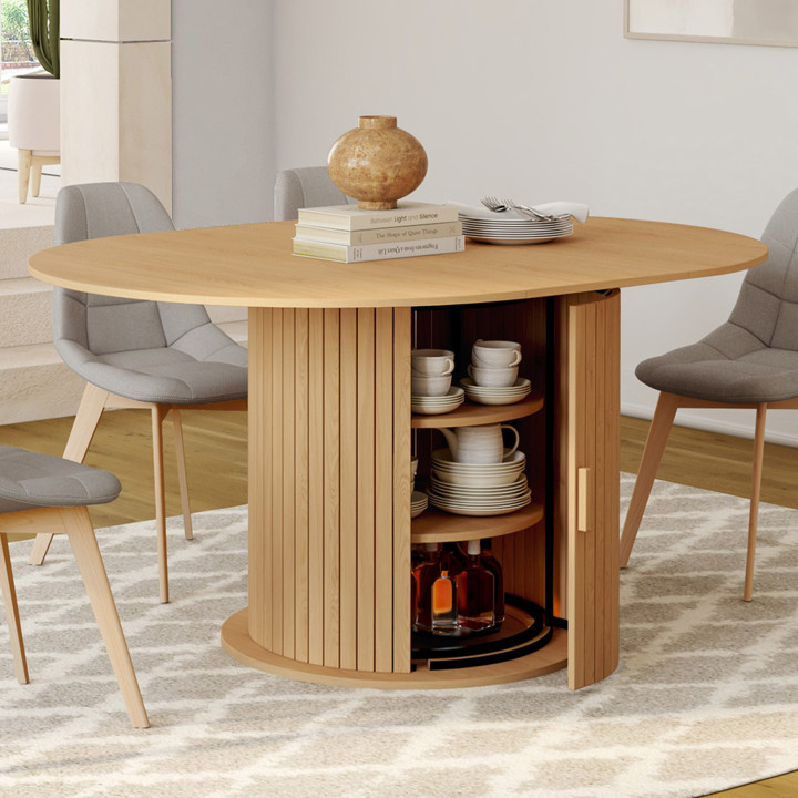 Tavolo da pranzo rotondo allungabile per 4-8 persone con gambe a doghe 110-150 cm - JULIETTE | IdMarket