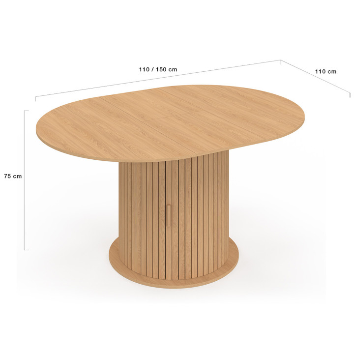 Tavolo da pranzo rotondo allungabile per 4-8 persone con gambe a doghe 110-150 cm - JULIETTE | IdMarket
