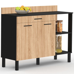 Credenza bassa 120 cm ante nere + cassetto in legno di faggio - CINA | ID Market