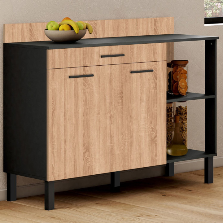 Credenza bassa 120 cm ante nere + cassetto in legno di faggio - CINA | ID Market