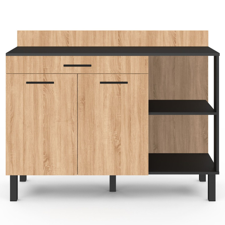 Credenza bassa 120 cm ante nere + cassetto in legno di faggio - CINA | ID Market