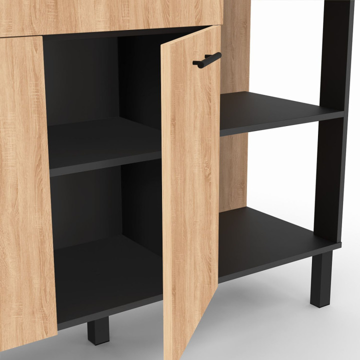 Credenza bassa 120 cm ante nere + cassetto in legno di faggio - CINA | ID Market