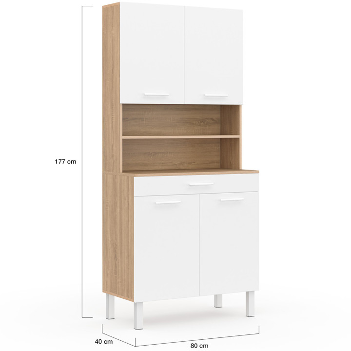 Comò da cucina in legno bianco e faggio 80 cm - CINA | ID Market