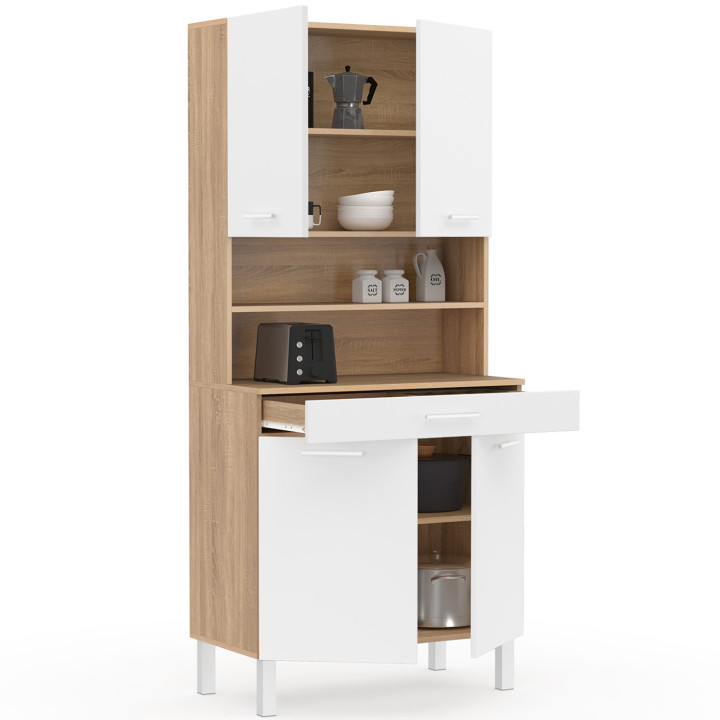 Comò da cucina in legno bianco e faggio 80 cm - CINA | ID Market