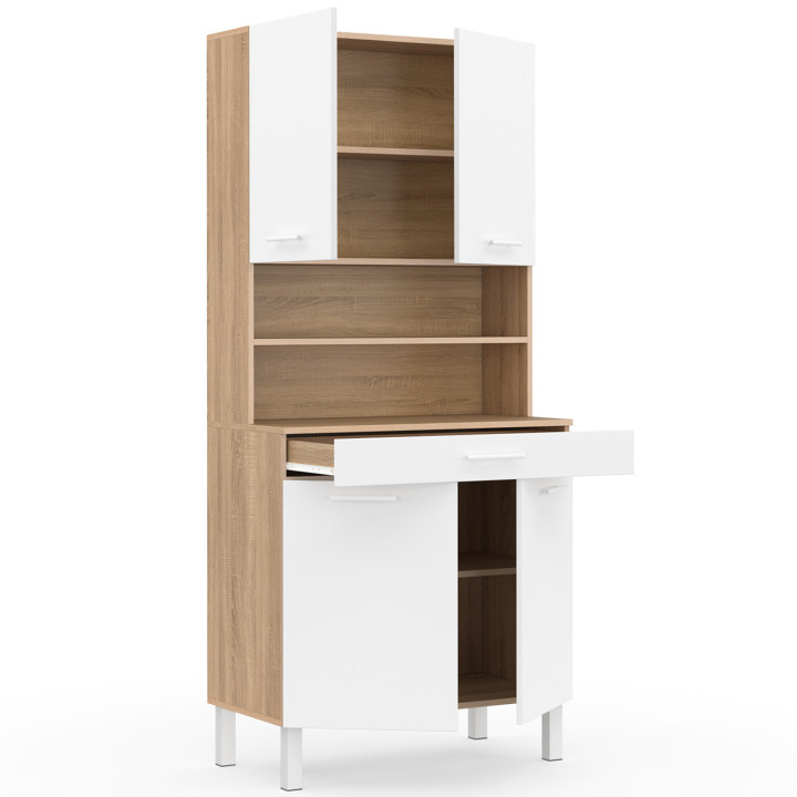 Comò da cucina in legno bianco e faggio 80 cm - CINA | ID Market
