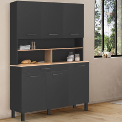 Credenza da cucina nera con 6 ante, cassetto e ripiani effetto faggio 120cm - CINA | ID Market