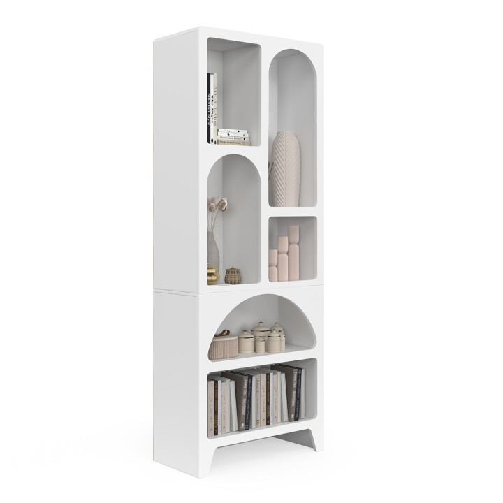 Libreria in stile organico con 6 scomparti in legno bianco - ALESIA | IdMarket