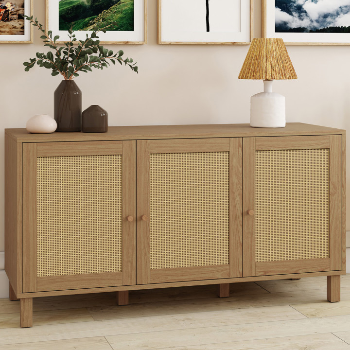 Credenza bassa vintage a 3 ante da 113 cm effetto canna - HANAE | ID Market