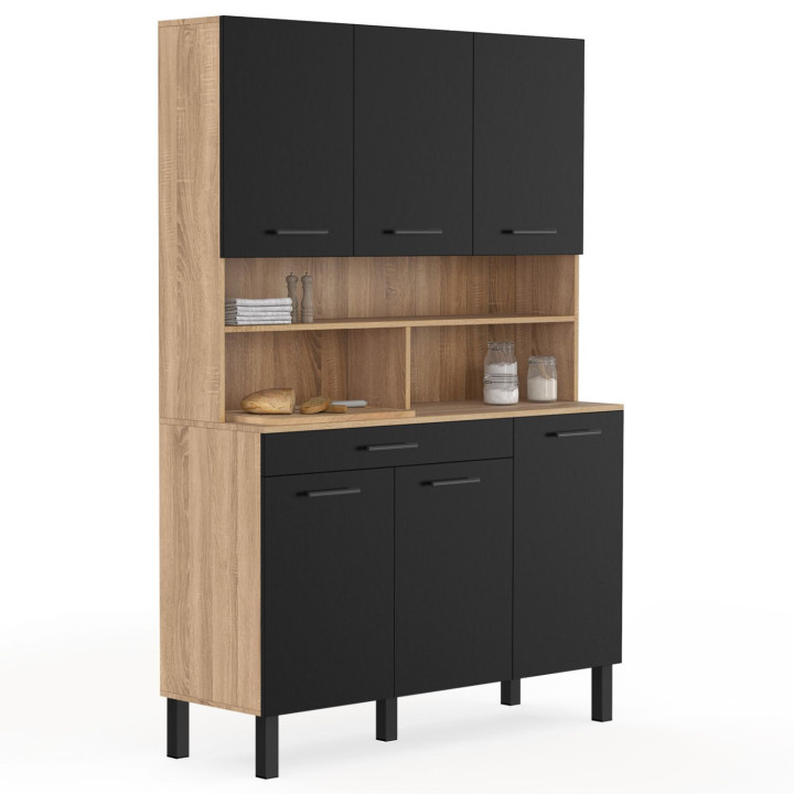 Credenza da cucina in legno e nero 120 cm - CINA | ID Market