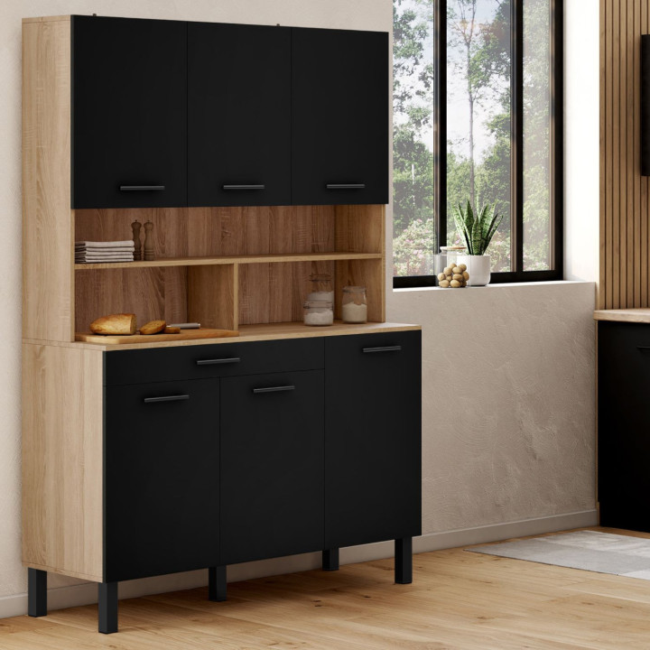 Credenza da cucina in legno e nero 120 cm - CINA | ID Market