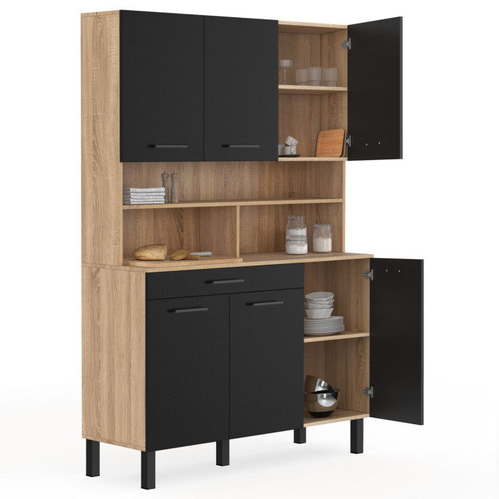 Credenza da cucina in legno e nero 120 cm - CINA | ID Market