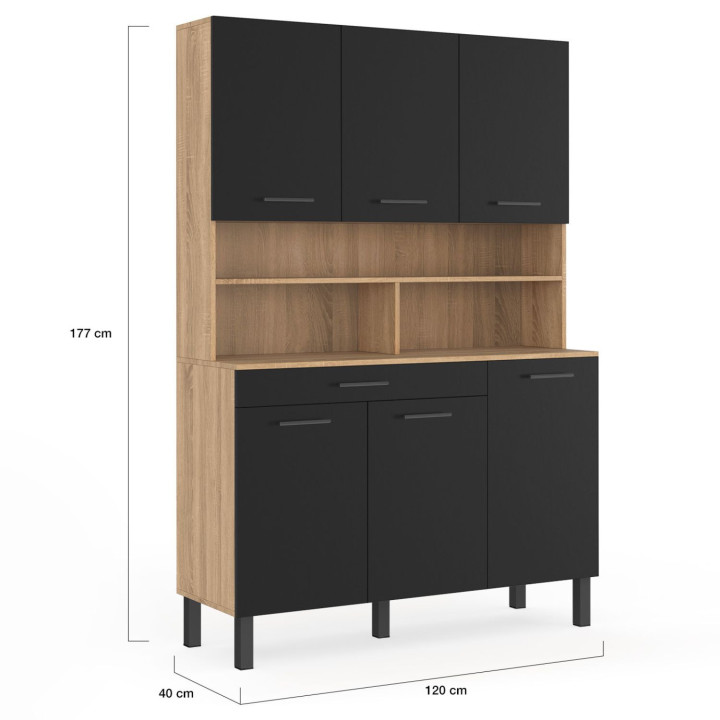 Credenza da cucina in legno e nero 120 cm - CINA | ID Market