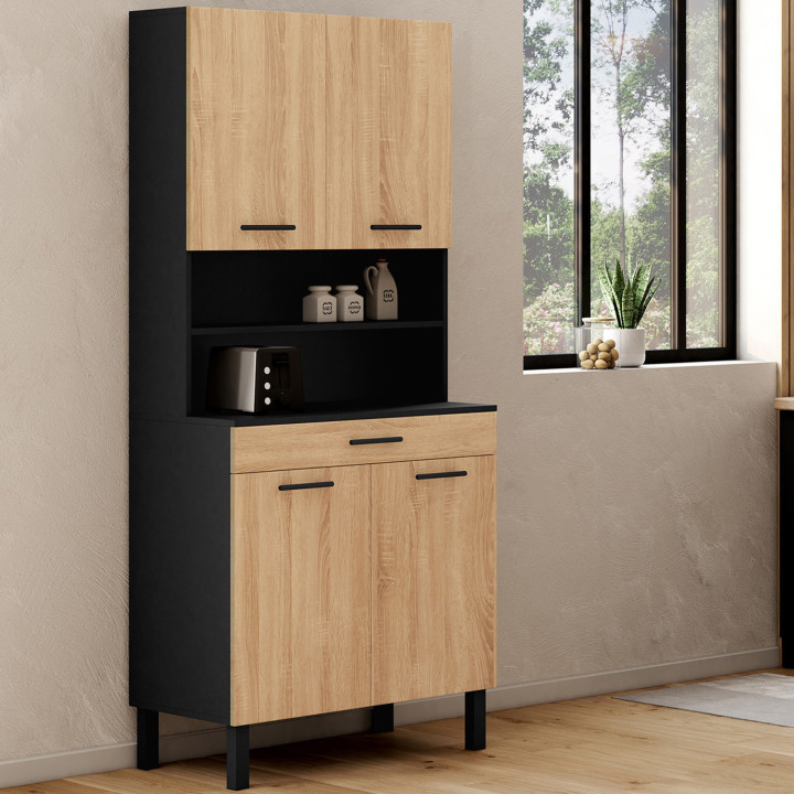 Comò da cucina in faggio e nero 80 cm - CINA | ID Market