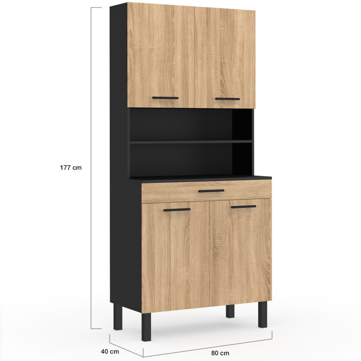 Comò da cucina in faggio e nero 80 cm - CINA | ID Market