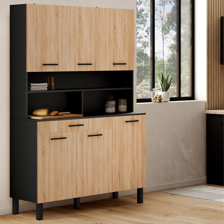 Comò da cucina nero e faggio 120 cm - CINA | ID Market
