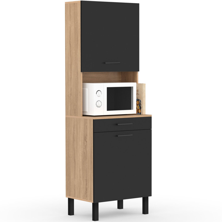 Comò da cucina in legno nero e faggio con 2 ante e 1 cassetto - CINA | ID Market