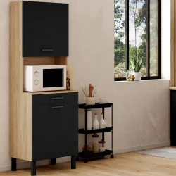 Comò da cucina in legno nero e faggio con 2 ante e 1 cassetto - CINA | ID Market
