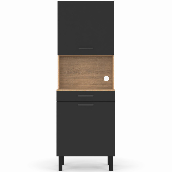 Comò da cucina in legno nero e faggio con 2 ante e 1 cassetto - CINA | ID Market