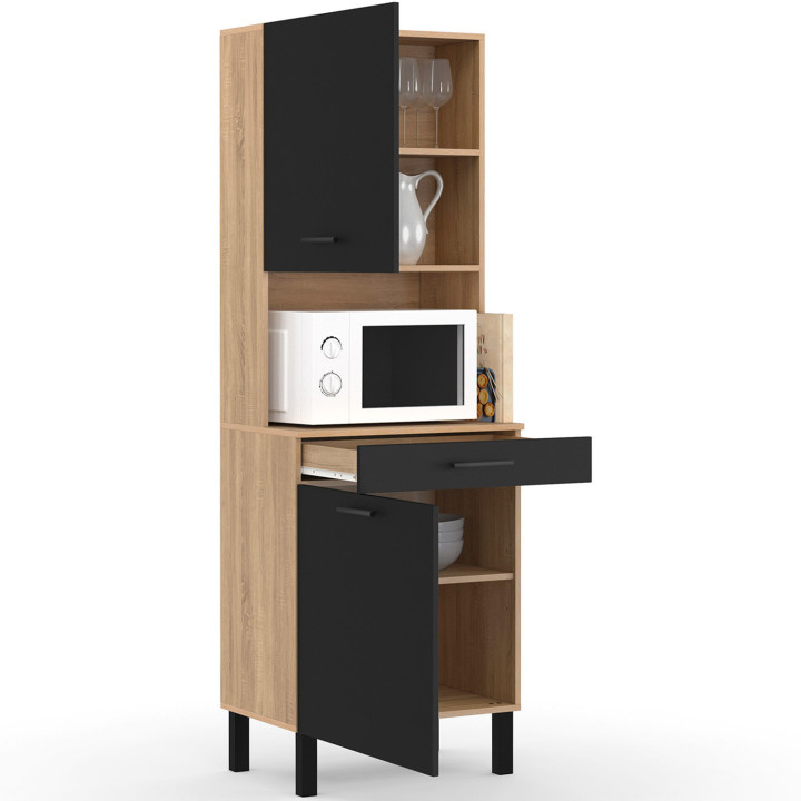 Comò da cucina in legno nero e faggio con 2 ante e 1 cassetto - CINA | ID Market