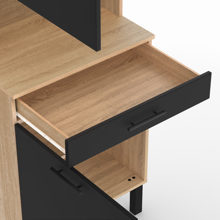 Comò da cucina in legno nero e faggio con 2 ante e 1 cassetto - CINA | ID Market