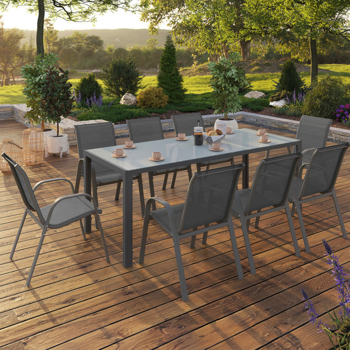 Set di mobili da giardino, tavolo e sedie, 8 posti, grigio antracite - MADRID | ID Market