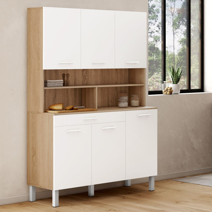 Comò da cucina bianco e faggio 120 cm - CINA | ID Market