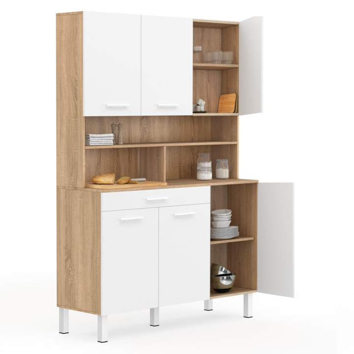 Comò da cucina bianco e faggio 120 cm - CINA | ID Market