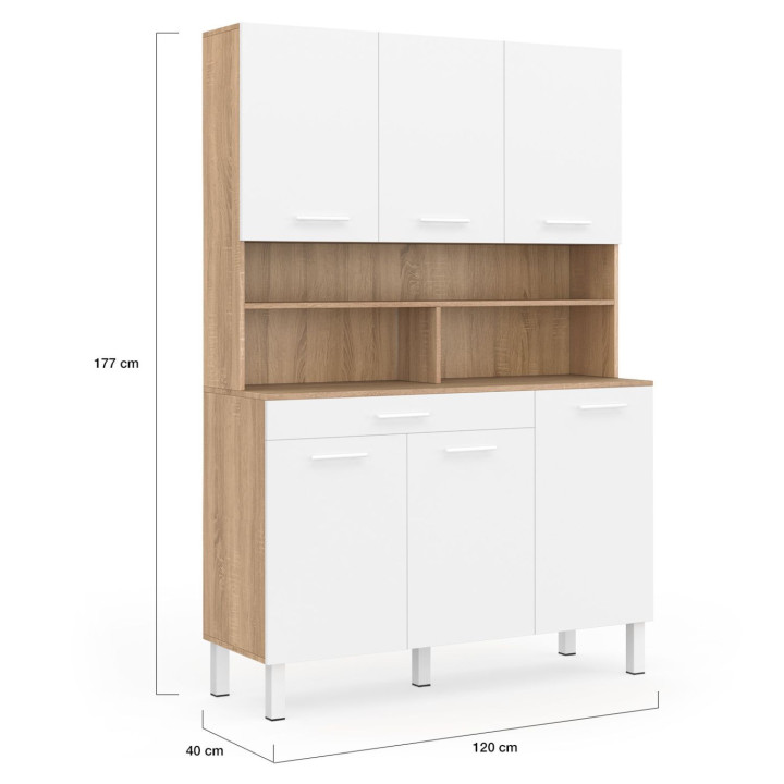 Comò da cucina bianco e faggio 120 cm - CINA | ID Market