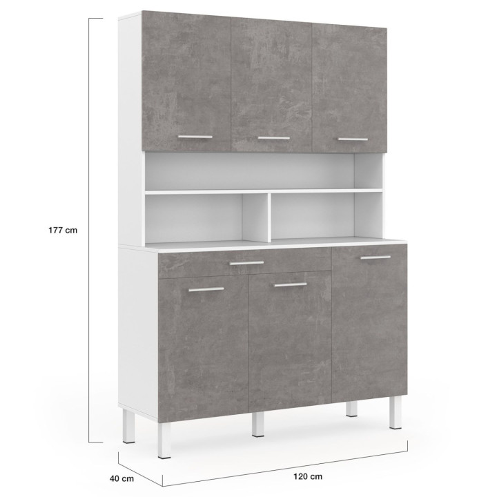 Comò da cucina effetto cemento e bianco 120 cm - CINA | ID Market