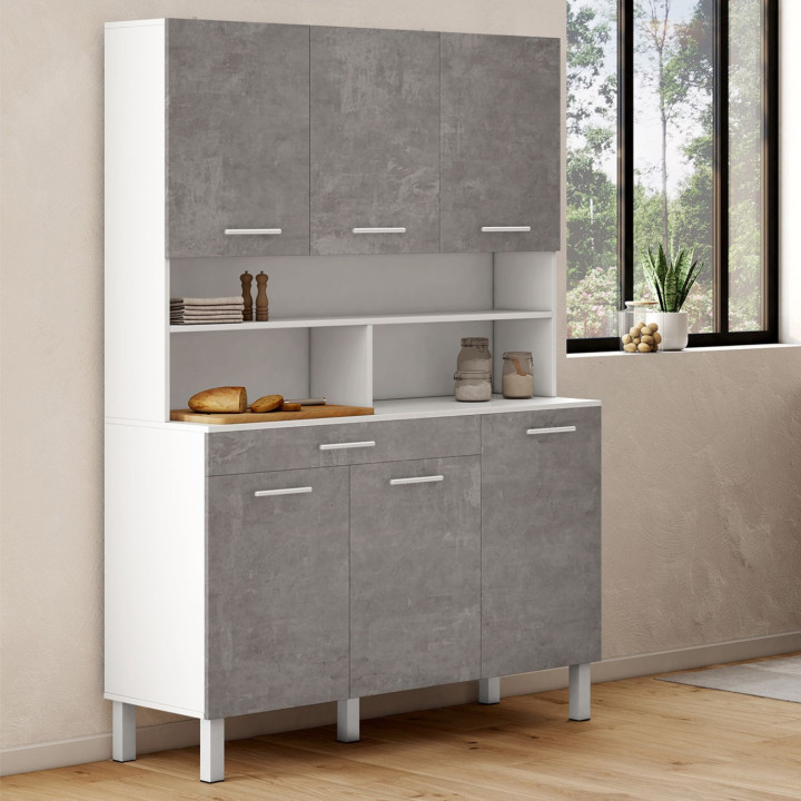 Comò da cucina effetto cemento e bianco 120 cm - CINA | ID Market