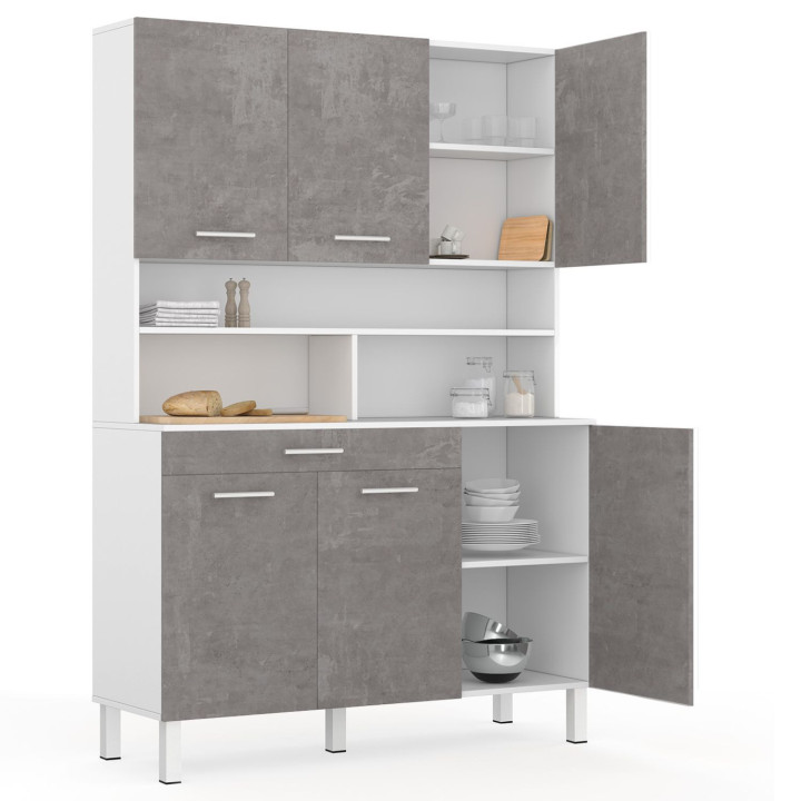 Comò da cucina effetto cemento e bianco 120 cm - CINA | ID Market