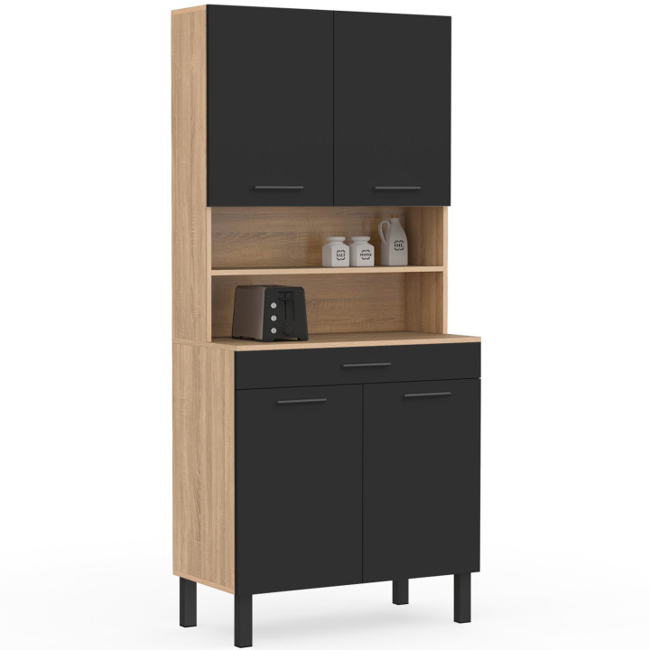 Credenza da 80 cm con ante e cassetto effetto faggio nero - CINA | ID Market
