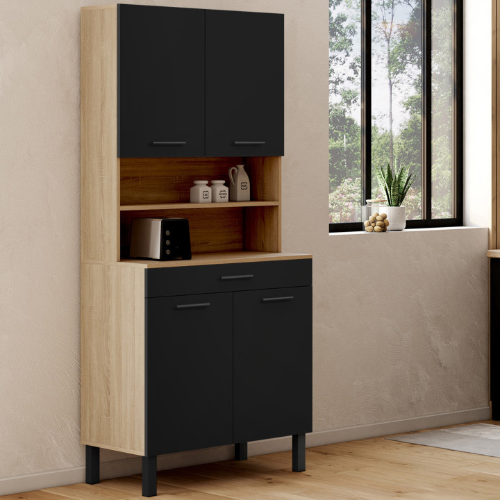 Credenza da 80 cm con ante e cassetto effetto faggio nero - CINA | ID Market