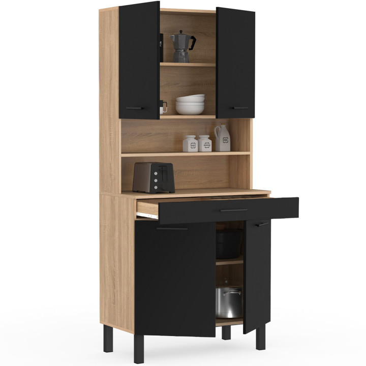 Credenza da 80 cm con ante e cassetto effetto faggio nero - CINA | ID Market