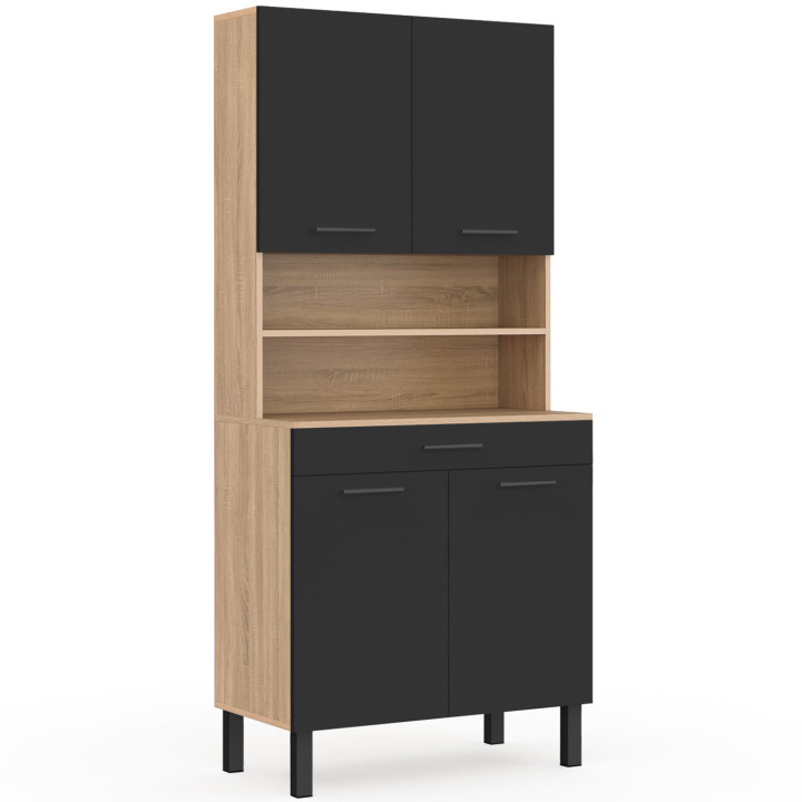 Credenza da 80 cm con ante e cassetto effetto faggio nero - CINA | ID Market