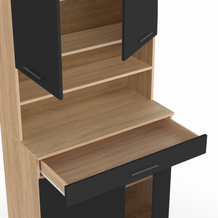 Credenza da 80 cm con ante e cassetto effetto faggio nero - CINA | ID Market